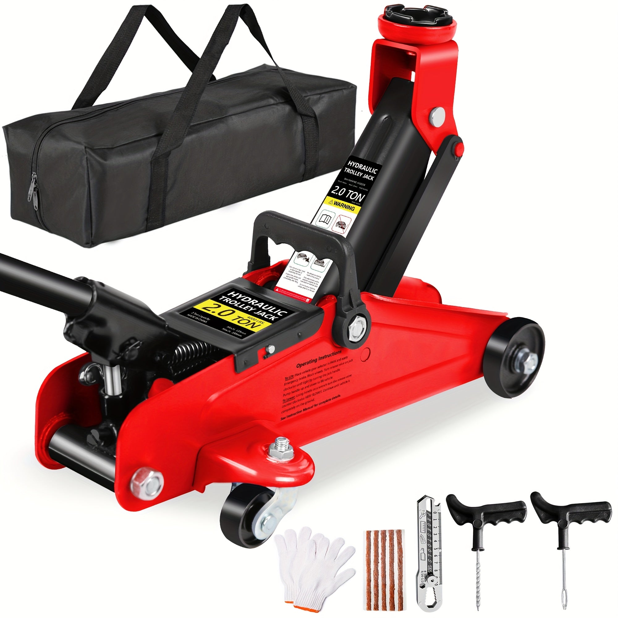 2/2.5/3 Ton Capacity Low-Profile Garage Hydraulic Jack Combo Kit, Optional: 2 Ratchet-Type 3-Ton Jack Stands, Tire Repair Tool Kit, 14-Inch Lug Wrench, Wheel Chocks for SUV/Sedan/Truck