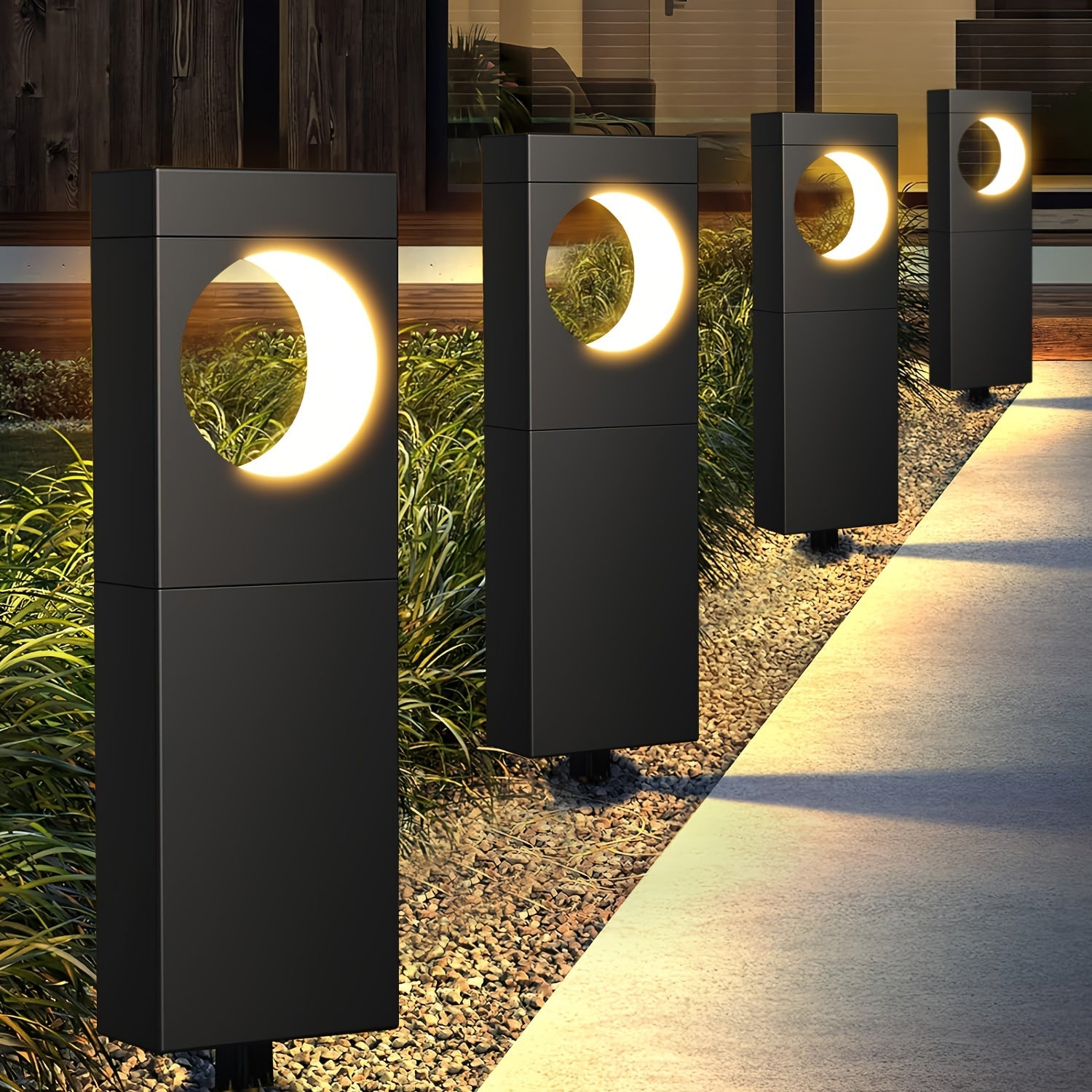 Solar Outdoor Light 6/4-Pack, High-Brightness Pathway Outdoor Light, Moon-Shaped Landscape Effect, Automatic On/Off, Suitable for Outdoor Courtyard Garden Path, IPX5 Solar Pathway Light Outdoor (Warm White Light)