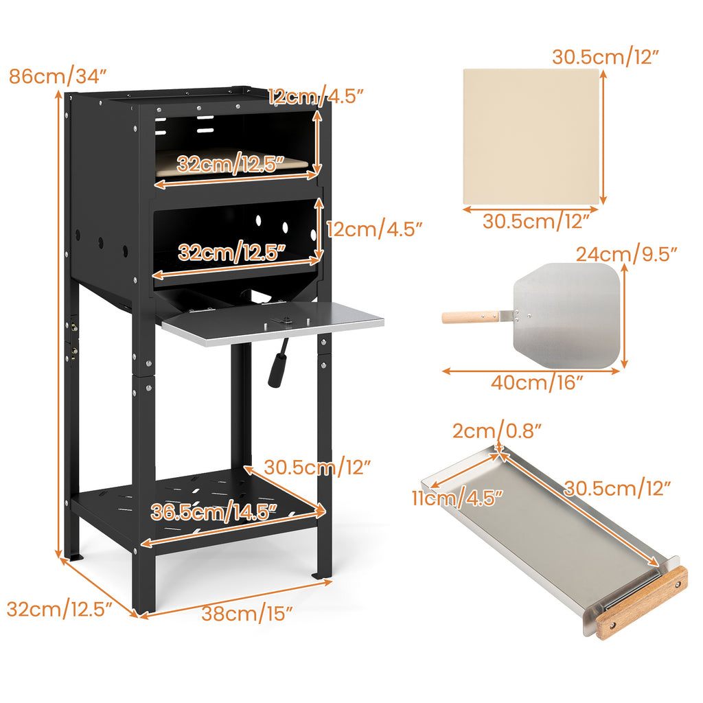 COSTWAY 12-Inch Outdoor Pizza Oven, Freestanding Wood-Fired Pizza Stove with Ash Tray, Wood Storage Area, Pizza Stone, Pizza Peel & Oxford Cloth Cover, Multi-Fuel Pizza Maker for Patio, Backyard, Camping & BBQ