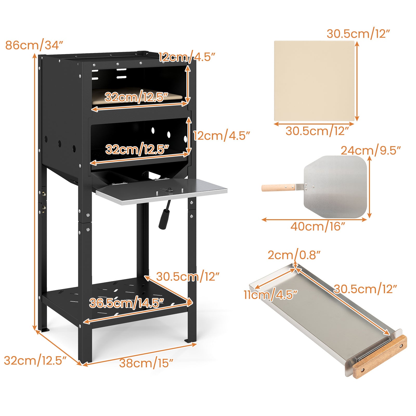 COSTWAY 12-Inch Outdoor Pizza Oven, Freestanding Wood-Fired Pizza Stove with Ash Tray, Wood Storage Area, Pizza Stone, Pizza Peel & Oxford Cloth Cover, Multi-Fuel Pizza Maker for Patio, Backyard, Camping & BBQ