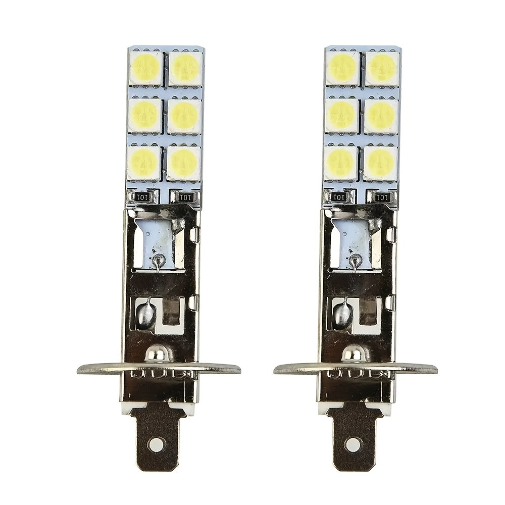 2pcs/Set 12SMD-5050 6000K Super White Super Bright 55W LED H1 Car Fog Light Front Light Driving Bulb Turn Signal Light Daytime Running Light