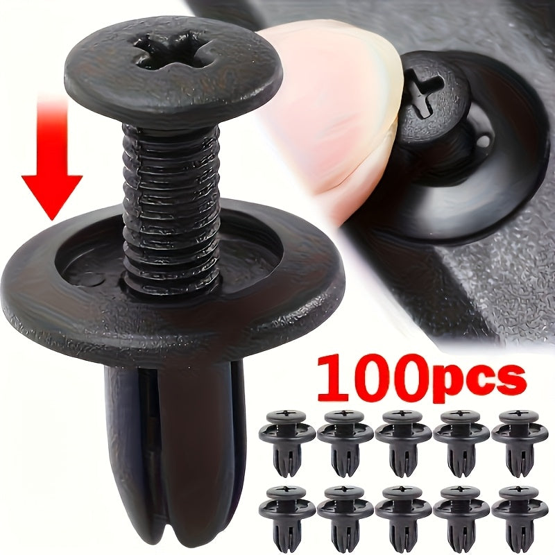 100/200-Piece 6mm/8mm Automotive Plastic Rivet Fasteners – For Door Trim Panel Fixing, Black Simple & Practical Essential Accessories, Fender Bumper Edge Molding Clips, Auto Bumper Rivets, Interior Trim Accessories, Decorative Trim Clips