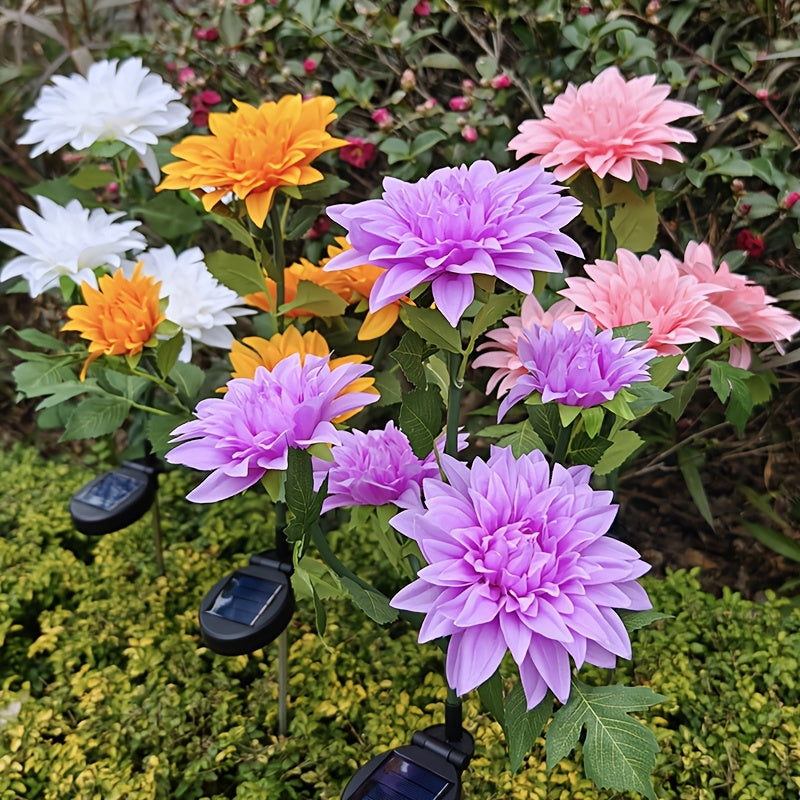 3-Piece Mixed 5-Head Solar White Light Dahlia Flower Light, Suitable for Holiday Garden, Patio, Lawn, Corridor and Other Scene Decoration