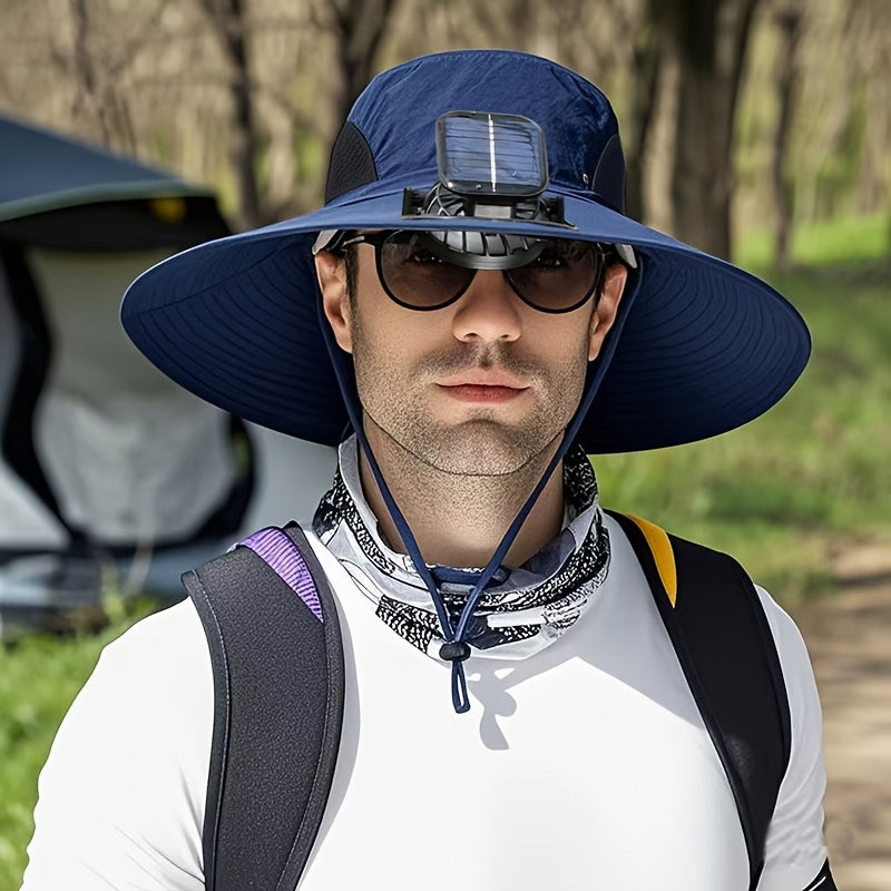 Outdoor Solar Fan Hat, 3-Speed Adjustable High Wind Breathable Design, Unisex Travel Mountaineering Bucket Hat, Essential Summer Outdoor Cooling Hat