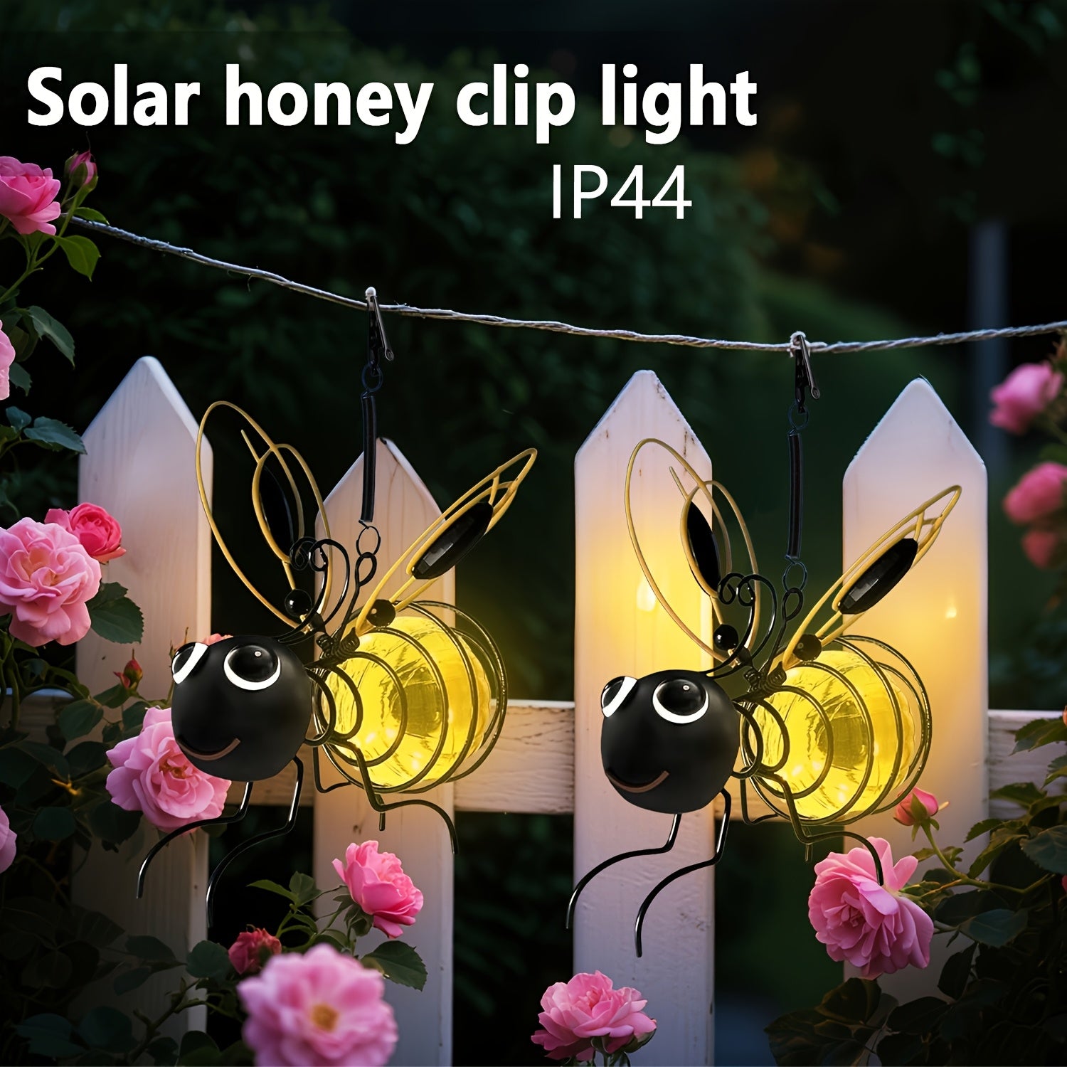 Outdoor Bee Lighting Decoration - Solar Hanging Bee Decoration with Flexible Spring Outdoor Hanging Solar Light, for Garden Decoration, Courtyard, Yard, Porch & Birthday Gift (Yellow)