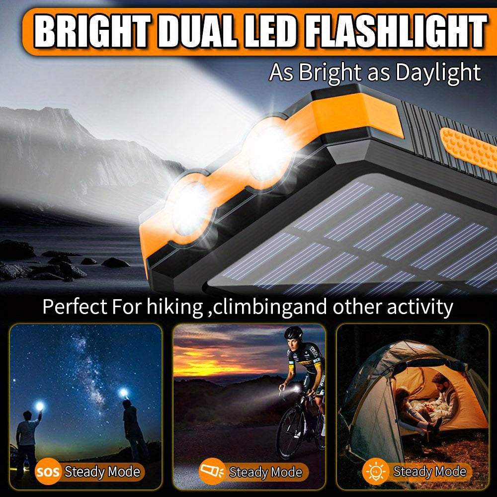 Portable Solar Mobile Phone Charger, Camping External Battery Charger for Mobile Phones, 2 USB/ LED Flashlights with Compass for Outdoor Activities, 19800/ 29800mAh Portable Solar Power Bank, the Best Gift for Festival