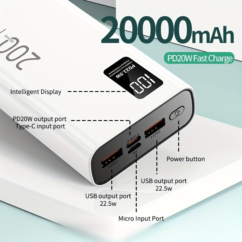 22.5W Fast Charging 20000Mah Portable Power Bank PD20W Dual Input Three Output