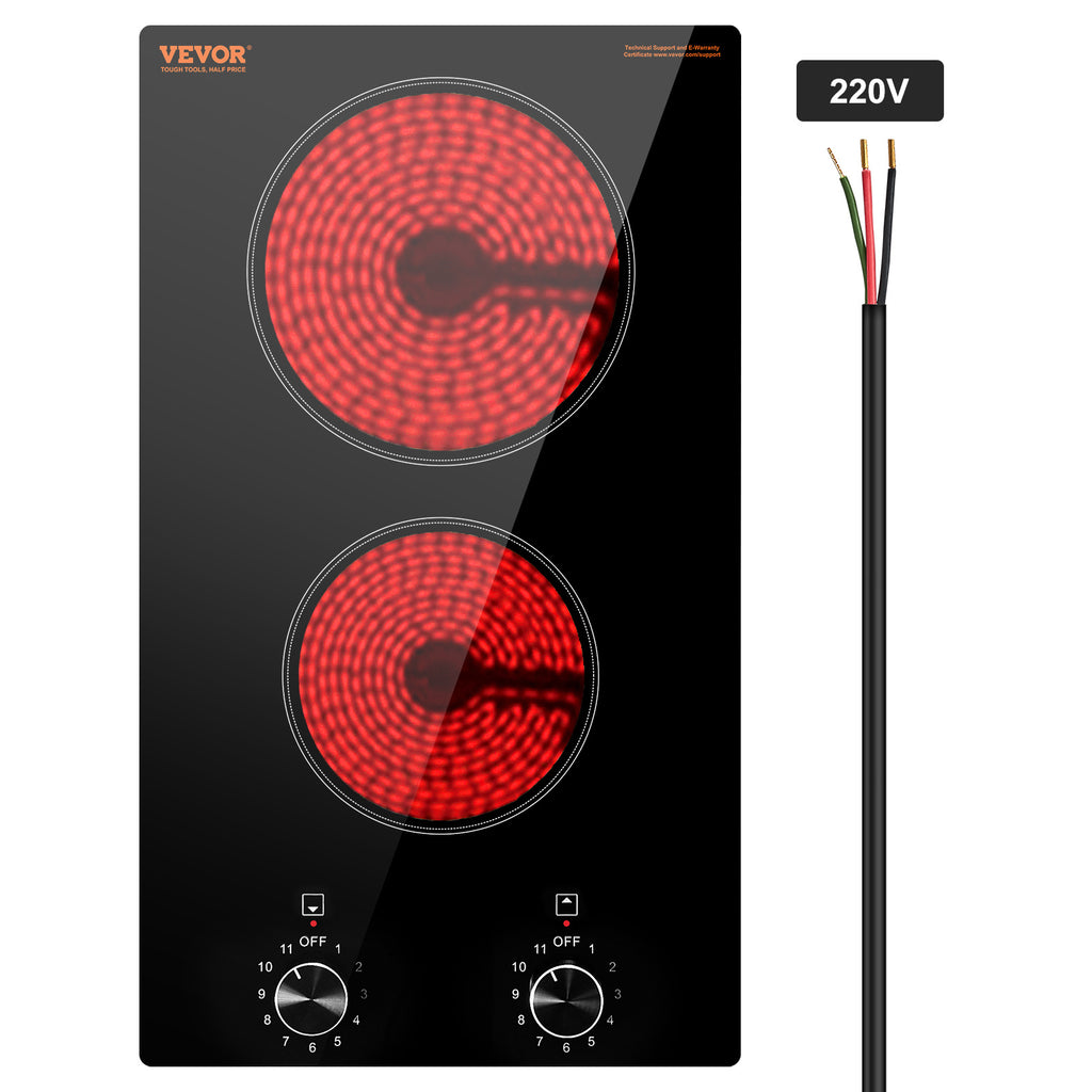 VEVOR Built-In Induction Cooktop Radiant Ceramic Stove 2 Burners 20.1 x 11.6 Inches/