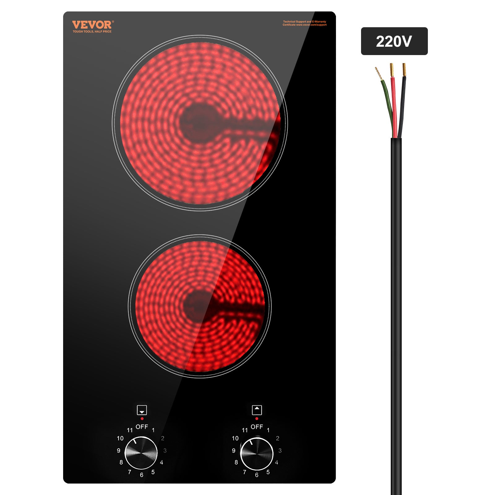 VEVOR Built-In Induction Cooktop Radiant Ceramic Stove 2 Burners 20.1 x 11.6 Inches/