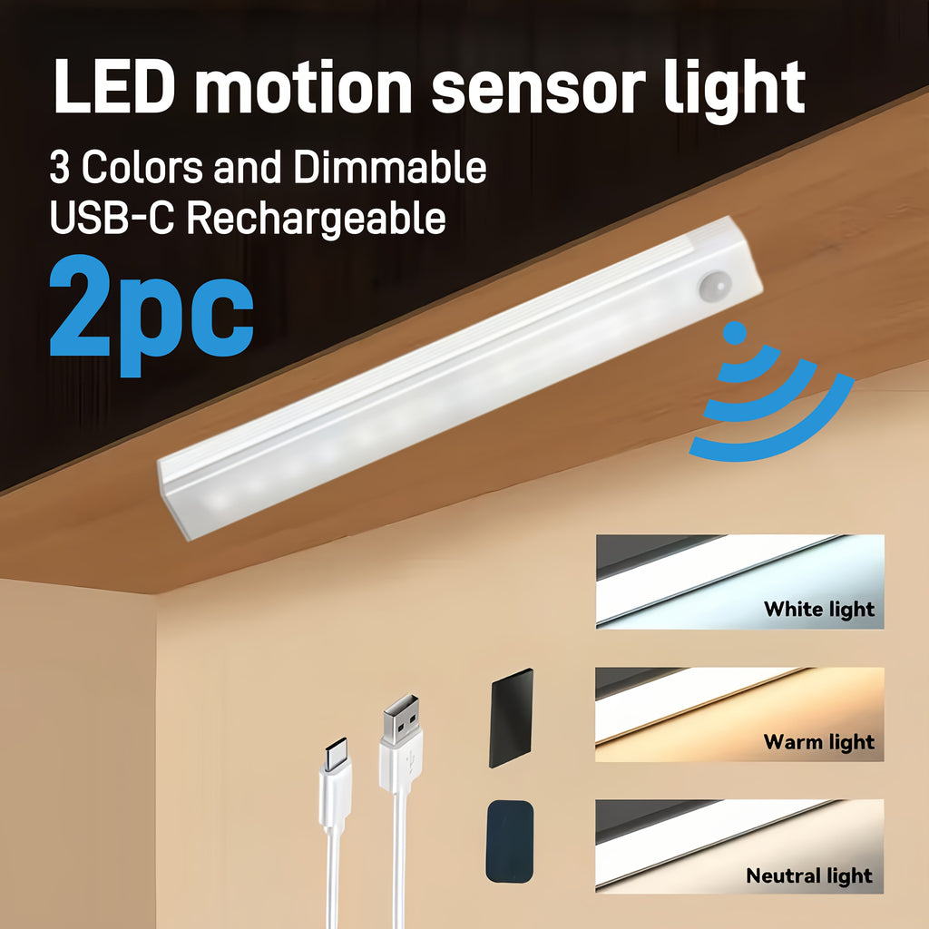 LED tube light with motion sensor - USB rechargeable, easy-to-install magnetic booster, white light illumination, suitable for cars, homes, wardrobes, bedrooms and travel, wardrobe light