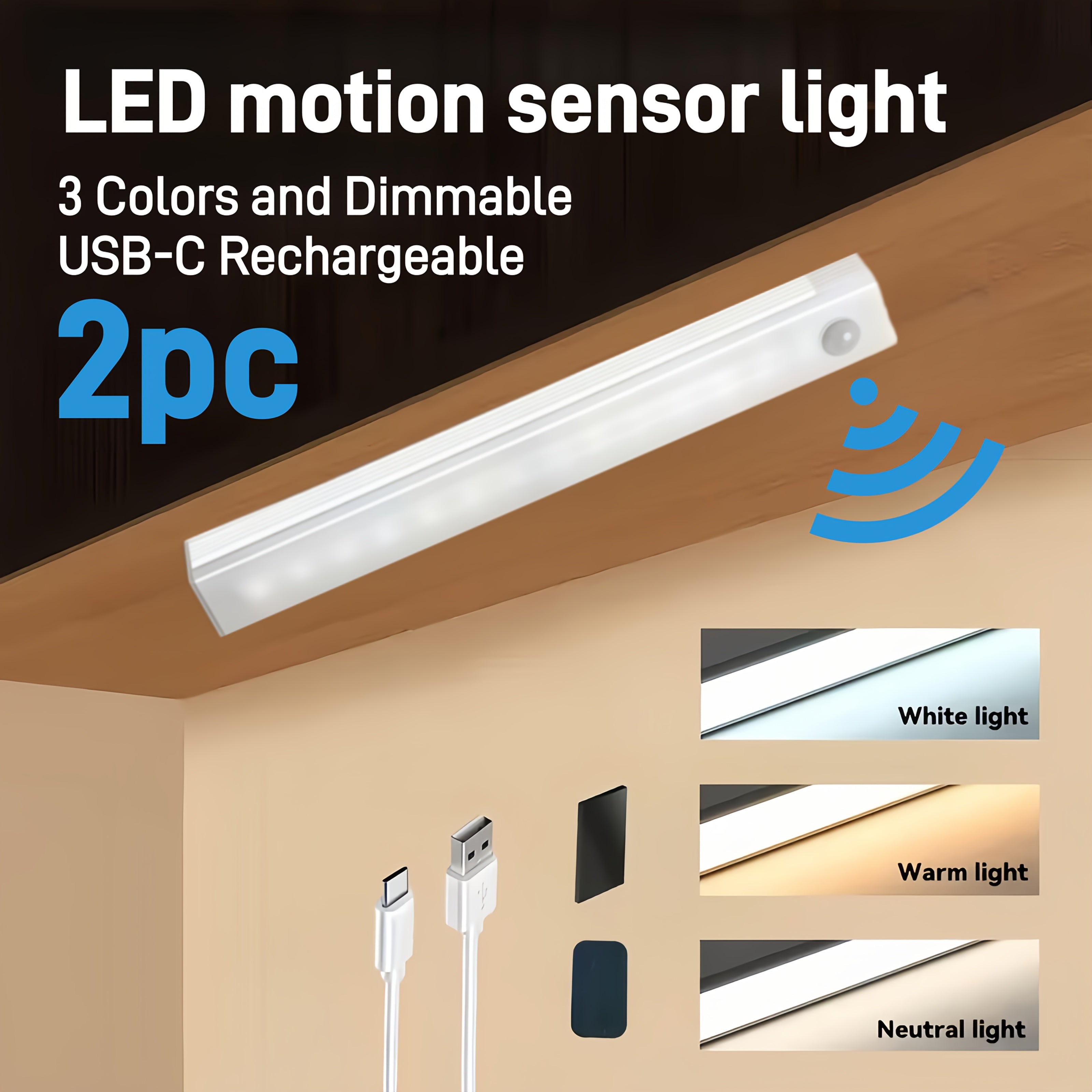 LED tube light with motion sensor - USB rechargeable, easy-to-install magnetic booster, white light illumination, suitable for cars, homes, wardrobes, bedrooms and travel, wardrobe light