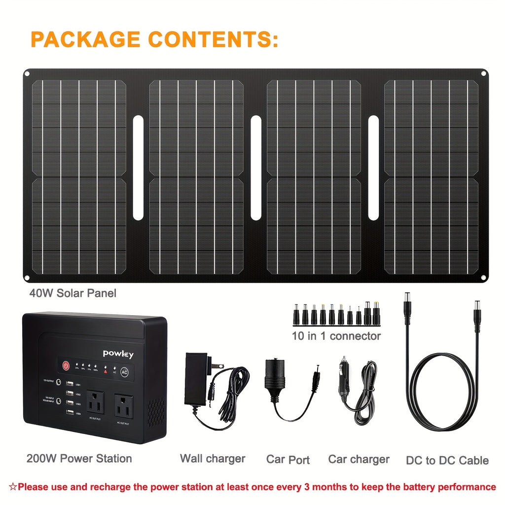行動式電源站100W/200W，配備30W/40W行動式太陽能充電板套件，97.68Wh/146Wh行動式太陽能發電機鋰離子電池組，帶AC DC USB輸出埠，適用於颶風停電、戶外露營、房車旅行電源包