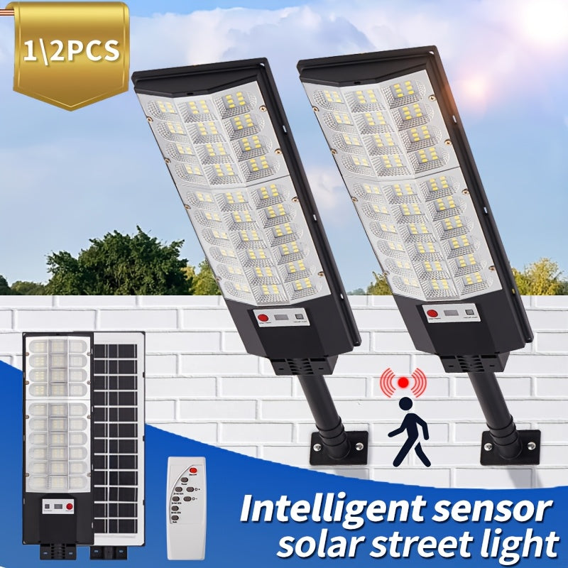2/1 Pack 3D Curved Integrated Solar Street Light with Sensor, Solar Street Light with Remote Control, Perfect for Parking Lots, Courtyards, Gardens, Villas, Outdoor Solar Light