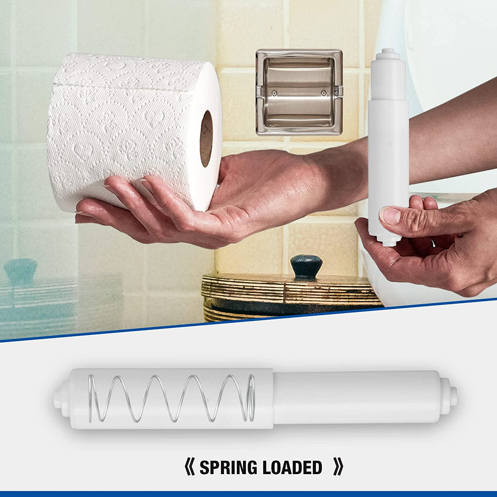 2-Piece White Adjustable Toilet Paper Holder Spring - Durable Plastic Replacement Roller, Easy Installation, Smooth Sliding & Rolling Replacement | Functional Decor | Spring Mechanism, Toilet Paper Roll Holder