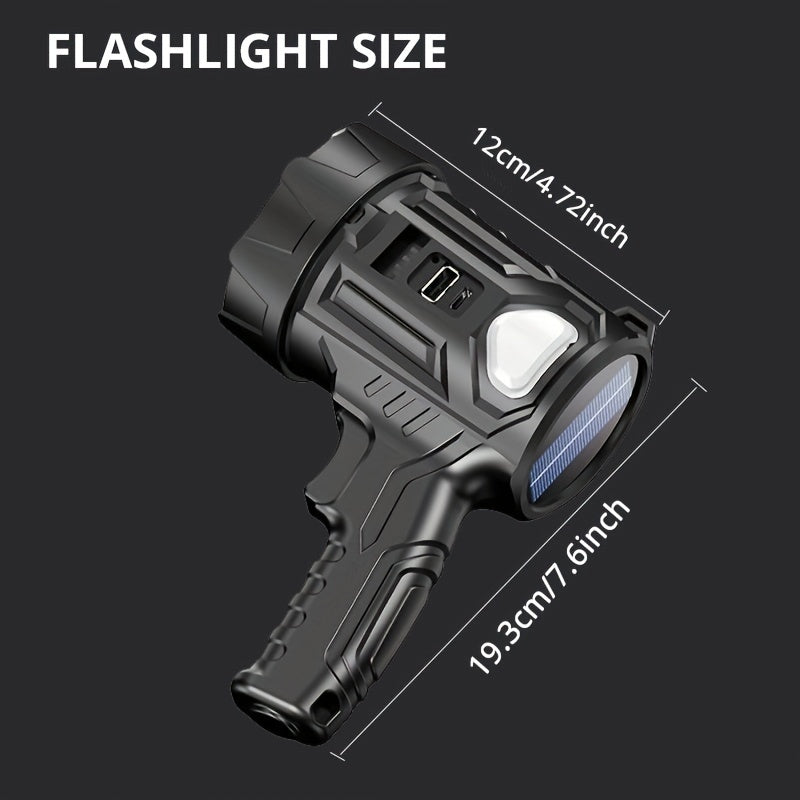 1 rechargeable spotlight flashlight, bright searchlight with 6 modes and 3 color filters, LED spotlight outdoor handheld flashlight comes with USB cable, for boating, hunting, camping, home lighting