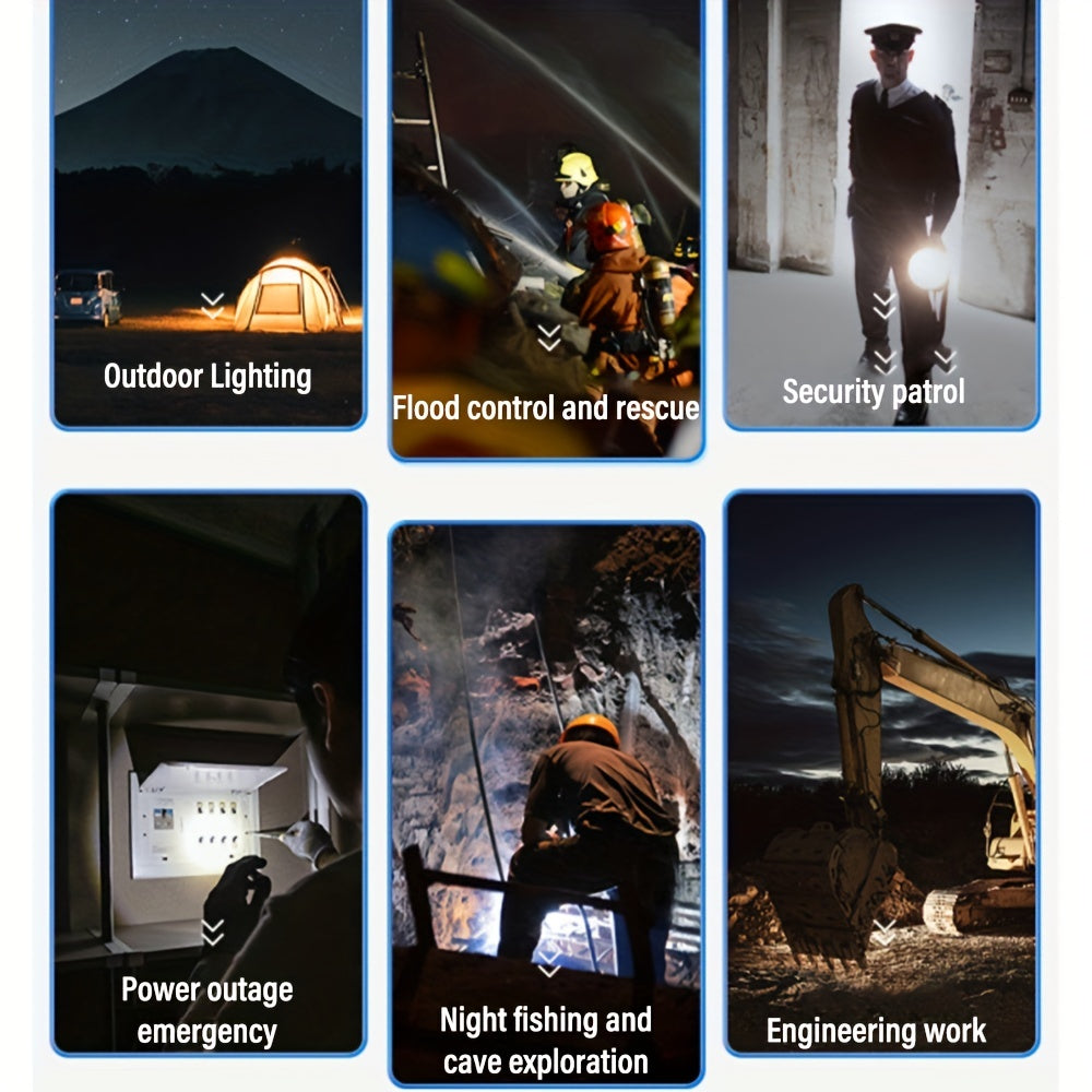 1 rechargeable spotlight flashlight, bright searchlight with 6 modes and 3 color filters, LED spotlight outdoor handheld flashlight comes with USB cable, for boating, hunting, camping, home lighting
