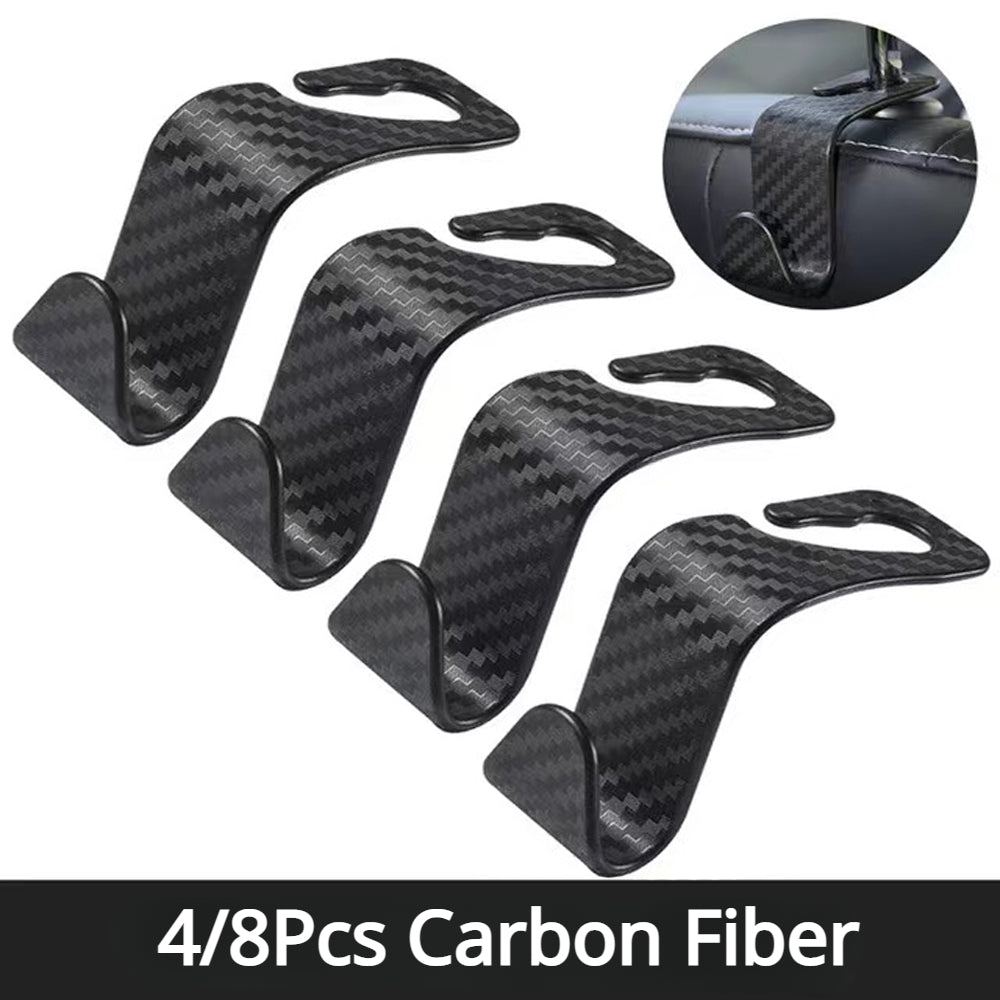 4/8-Pack Carbon Fiber Car Seat Headrest Hook, Rear Seat Storage Hanger for Hanging Storage of Handbags, Purses, Clothes & Coats