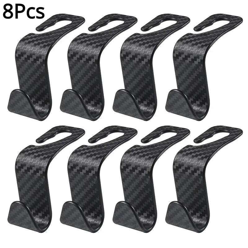 4/8-Pack Carbon Fiber Car Seat Headrest Hook, Rear Seat Storage Hanger for Hanging Storage of Handbags, Purses, Clothes & Coats