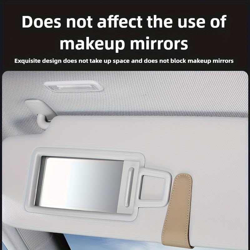 2-Piece Magnetic PU Leather Car Sun Visor Glasses Holder with Card Slot – One-Hand Operation Design, Driver Side Interior Accessory, Gray & Black, Simple Snap Closure, One-Click Grip