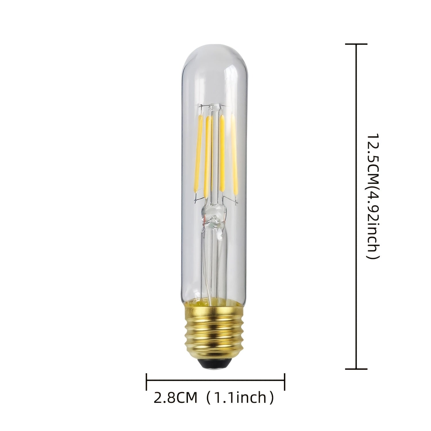 2PCS, decorative Edison LED filament bulb, T28 tubular LED bulb 120V 4W E26 base 4000K neutral white light clear glass bulb non-dimmable, test tube bulb