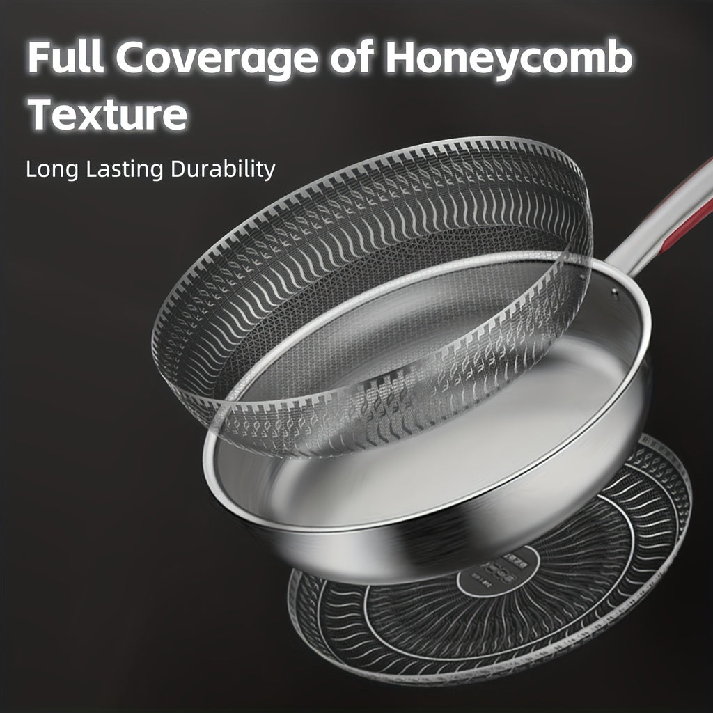 316 (18/10) Three-layer Stainless Steel Non-stick Frying Pan with Tempered Glass Lid, Dishwasher & Oven Safe, Induction Compatible Double-sided Honeycomb Cookware
