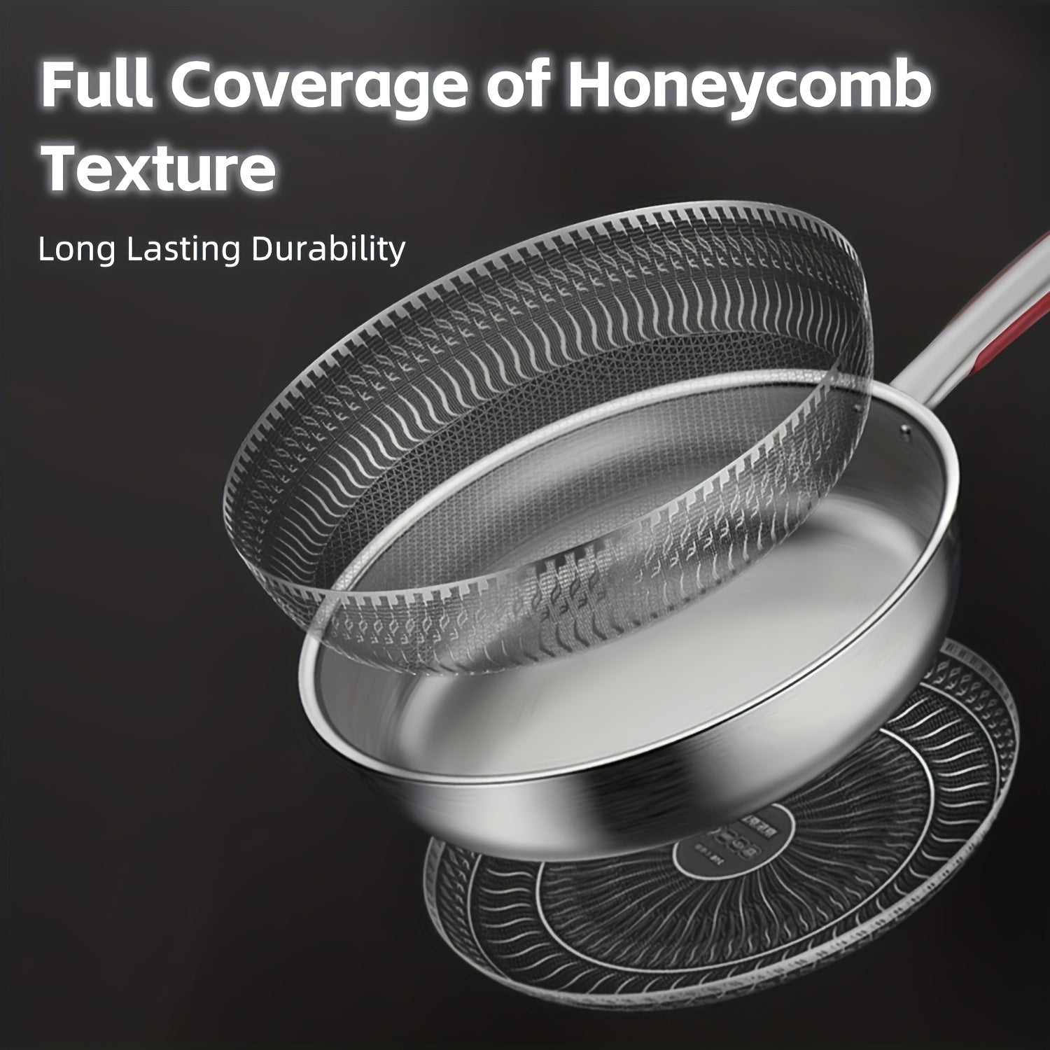 316 (18/10) Three-layer Stainless Steel Non-stick Frying Pan with Tempered Glass Lid, Dishwasher & Oven Safe, Induction Compatible Double-sided Honeycomb Cookware