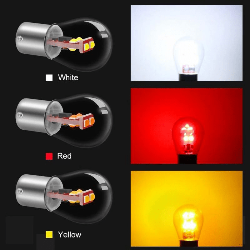 Vehicle LED Headlight Set (2 Pieces), Includes Turn Signal Lights, Brake Lights and Various Bulb Types such as 1156, 1157, BA15S, BAU15S, BA15D and BAY15D. These P21/5W LED High Beams are Compatible with Cars and Trucks