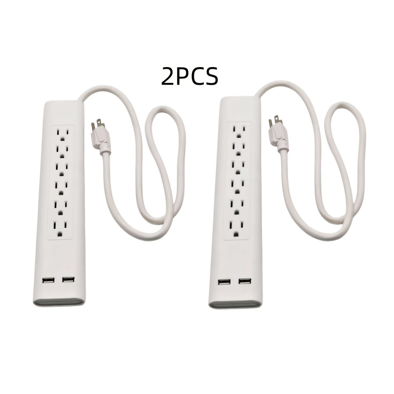 US Standard Six-Outlet Surge Protector with 3ft Cord, Two USB Charging Ports, DC 5V/2.1A Fast Charging, with Switch, 3*14AWG Heavy-Duty Wire, Two Wall-Mounting Holes on the Back, Suitable for Apartments, Homes, and Offices