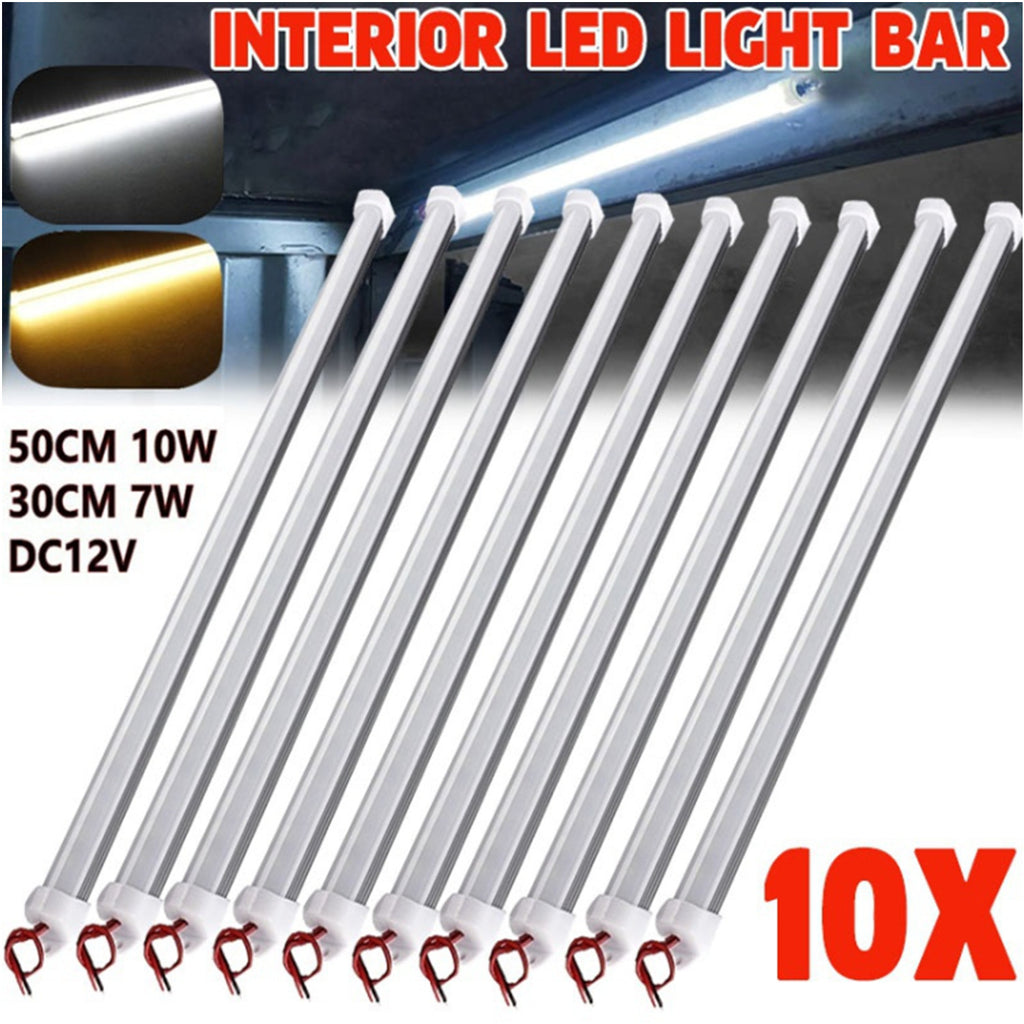 Interior LED light bar, 11.81-inch / 19.69-inch 5630 SMD with switch, thin sealed trailer light for cars, trailers, truck beds, RVs, cargo, boats, cabinets, 12V LED lighting strip - 10-pack