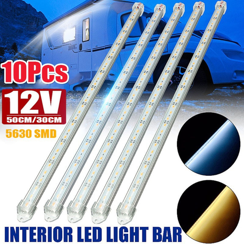 Interior LED light bar, 11.81-inch / 19.69-inch 5630 SMD with switch, thin sealed trailer light for cars, trailers, truck beds, RVs, cargo, boats, cabinets, 12V LED lighting strip - 10-pack