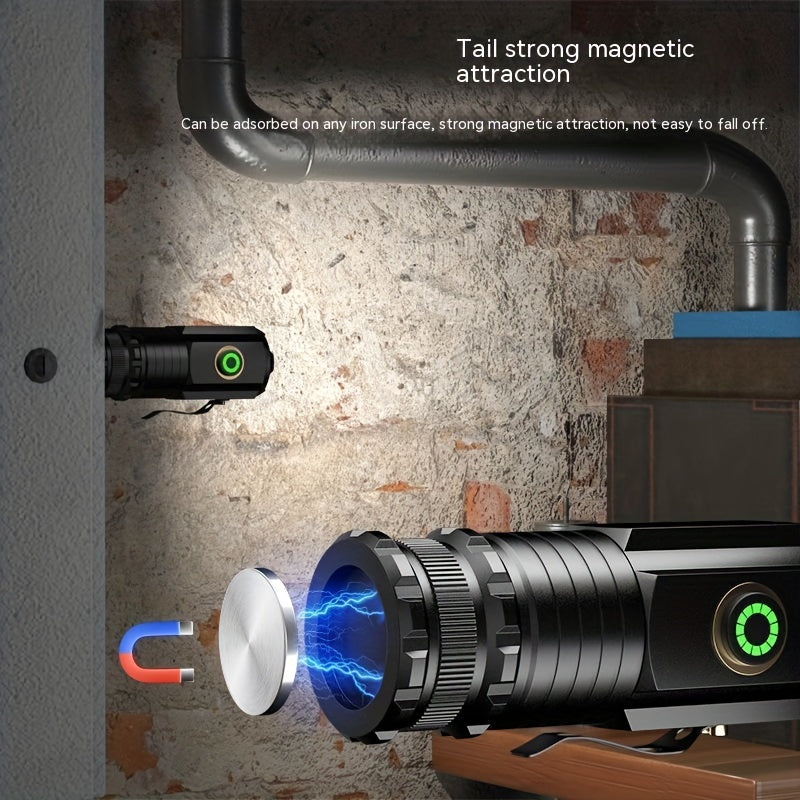 P35 Single High Brightness Flashlight, 18350 Lithium Battery Powered, Strobe Light Mode, Pen Clip Design & Bottom Magnet, Perfect for Home Use Walking Working and Ideal Gift
