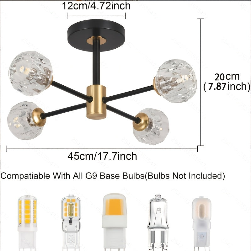 Modern clear glass pendant light fixture, G9 base hanging pendant light, suitable for kitchen island, bedroom, dining room, living room — hardwired 110V/220V, glass material, mounting accessories included (bulb not included)