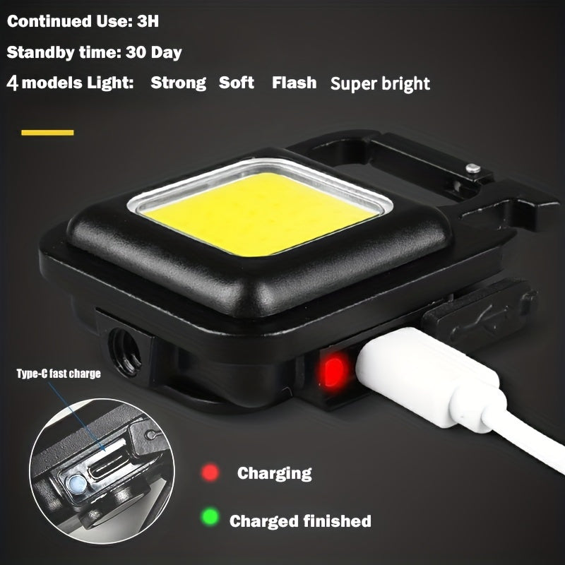 New USB Rechargeable COB Work Light, Portable Multifunctional Flashlight, Keychain Light, Outdoor Mini Light