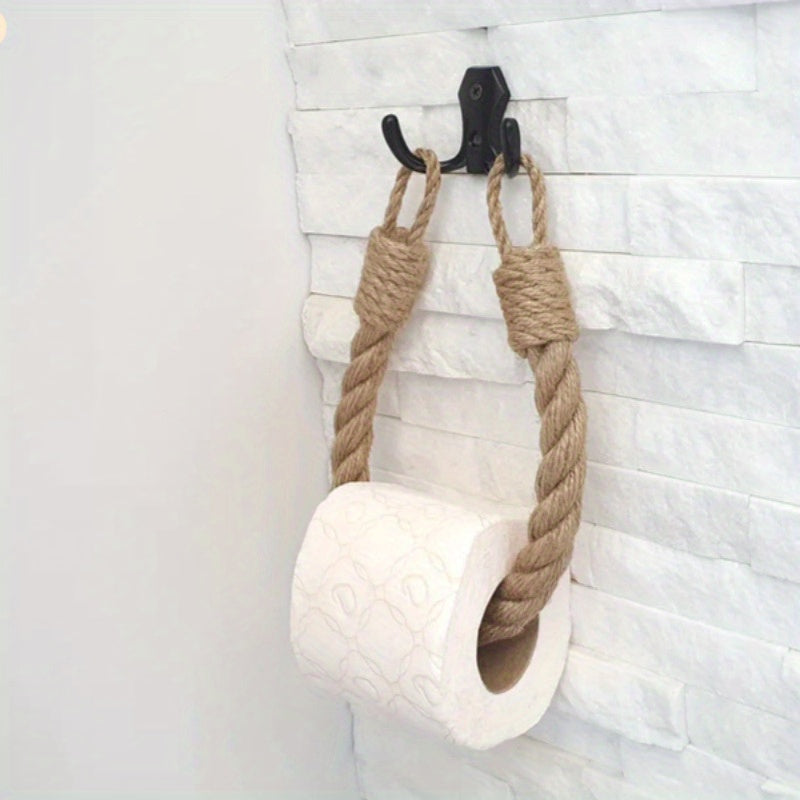 Jute Rope Toilet Paper & Towel Holder - Rustic Décor Wall Mount Paper Roll Holder for Bathroom & Kitchen