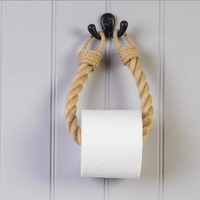 Jute Rope Toilet Paper & Towel Holder - Rustic Décor Wall Mount Paper Roll Holder for Bathroom & Kitchen