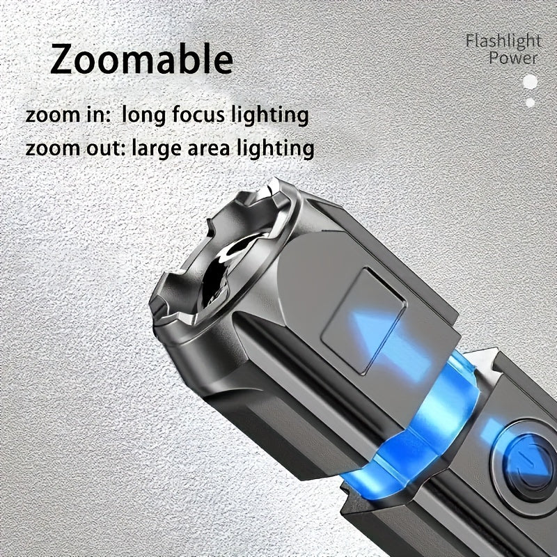 ANYICE 1 Piece 400mAh/800mAh Ultra-Bright Zoomable Flashlight, Compact, Rechargeable Long-Distance IPX4 Durable LED Light, Adjustable Zoom Light for Outdoor & Home Use