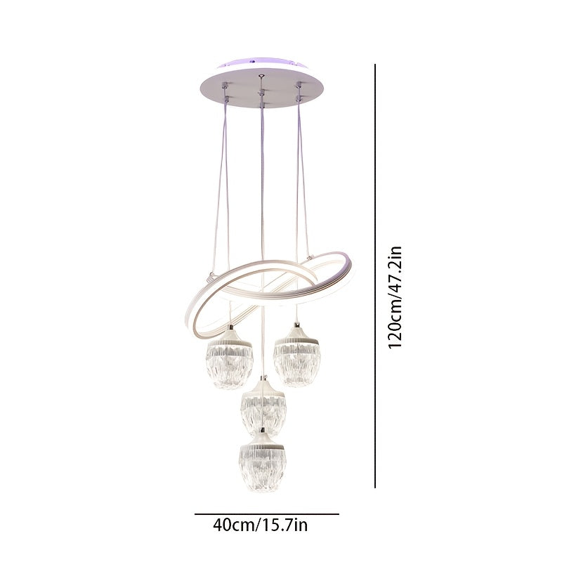 LED indoor pendant light 4 pineapple-shaped balls 3-color temperature adjustable color temperature lighting fixture, suitable for kitchen, dining room
