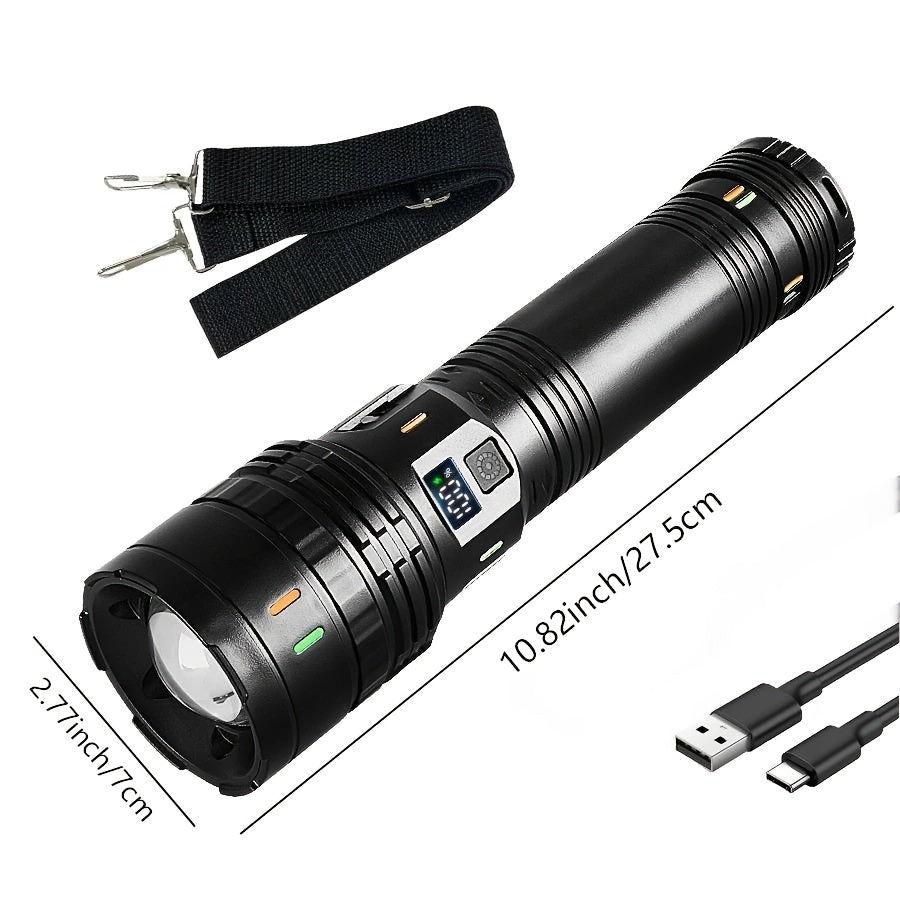 High Power LED Flashlight, Super Bright Adjustable Beam, Built-In High Capacity Lithium Battery, Durable ABS Material, IP44 Waterproof, Ideal for Camping Travel Patrol, Perfect Christmas Gift