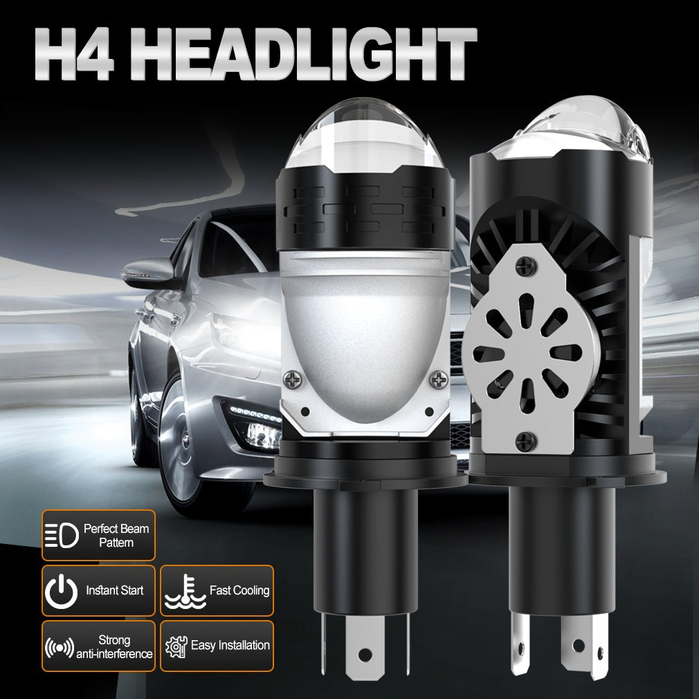 2Pcs Turbo Fan H4 LED Headlights Car H4 Mini Projector Lens 6500K Super Bright 35000 Lumens High/Low Beam Auto LED Car Light Automotive Lighting