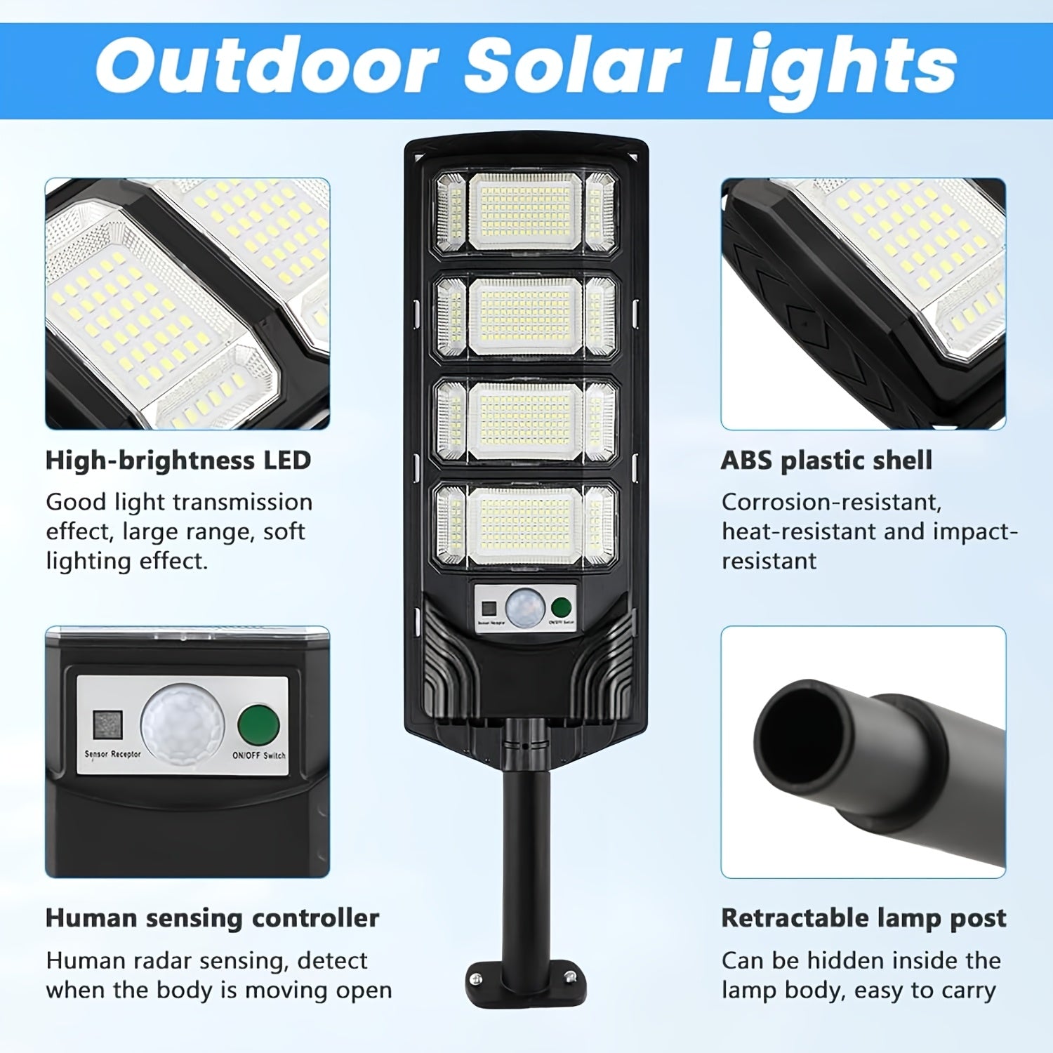 2 Pack Outdoor Solar Light, Home Backyard Dusk-to-Dawn Floodlight, with Wide Angle Motion Sensor, Remote Control, Solar Wall Light, Perfect for Commercial Courtyards, Gardens, Villas, Shop Entrances, Plazas, Sports Fields