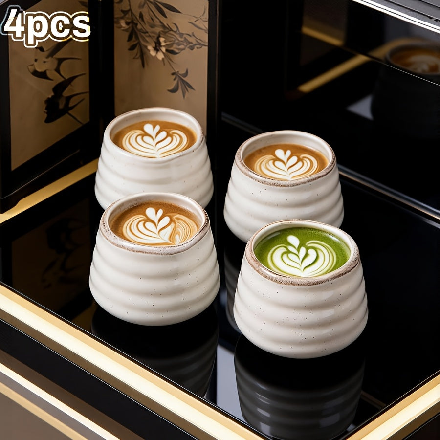4pcs 130ml/5.4oz Japanese Retro Style Ceramic Tea Cup, Sake Cup Small Tea Cup, Espresso Cup, Handleless Porcelain Coffee Cup, Chinese Kung Fu Tea Cup Zen Style, Ideal for Home Tableware, Best Gift for Friends and Family