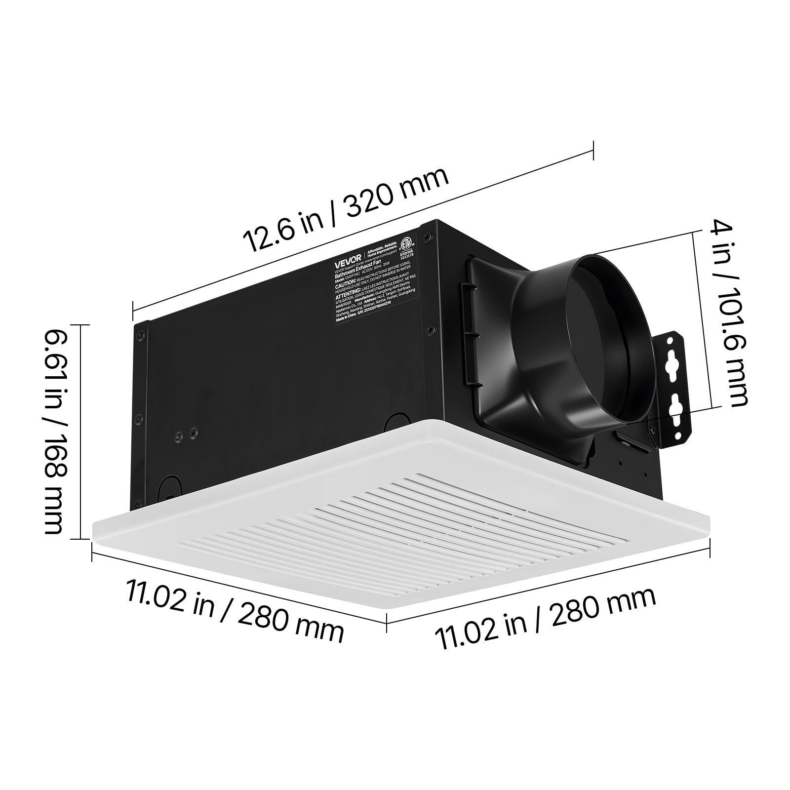 VEVOR Bathroom Exhaust Fan, 80 CFM Bathroom Ventilation, Low Noise, High-Quality Motor Ceiling Fan, Standard 4-Inch Duct Interface, Suitable for Laundry Rooms, Storage Rooms, Home Ventilation, White