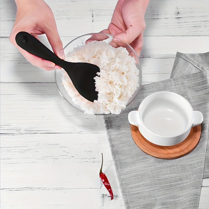 1PC Integrated Silicone Rice Spoon, Non-stick Heat Resistant Rice Cooker Spoon, Full Wrapped Kitchen Serving Spoon, Suitable for Rice, Salad and Mashed Potatoes