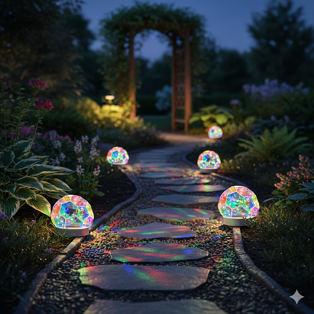 4PC Solar Colorful Geometric Ball Lawn Light, Outdoor Glowing Color Changing Hand-Assembled Ball Light, Suitable for High-End Home Windowsills, Outdoor Garden Courtyard Grass Poolside Party Gardening Decorative Light, Gift for Friends