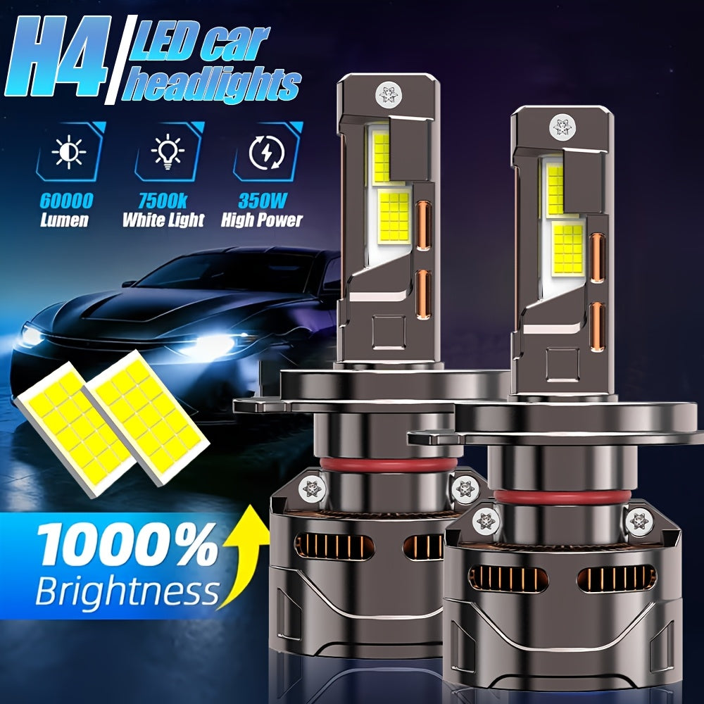 2-Pack Car LED Headlight Bulbs H1/H4/H7/H18/H8/H9/H11/H16/9005/HB3/9006/9012 1000% Brightness Increase No Battery High/Low Beam Integrated 60000 Lumens 7500K Color Temperature 12V-24V Voltage Fast Heat Dissipation Plug-and-Play H7 Model LED