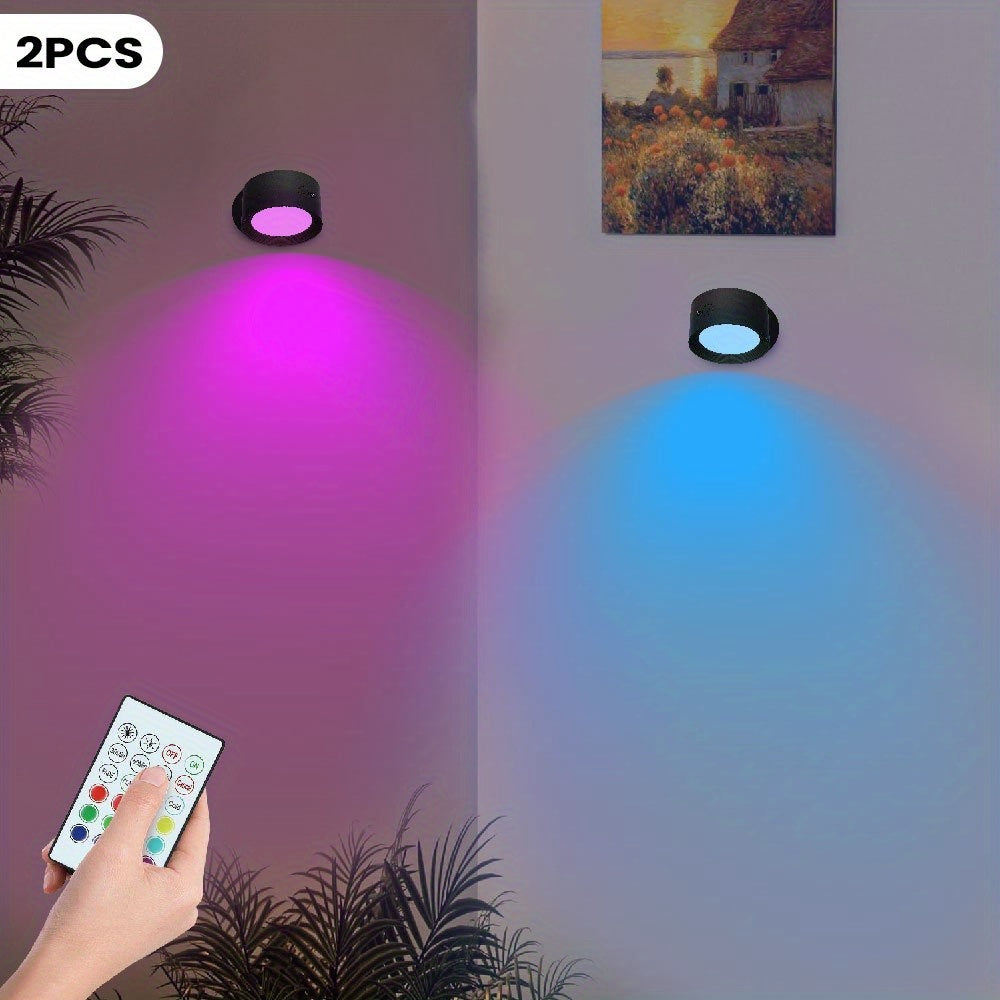 GVTCO Indoor Rechargeable LED Wall Light Multi-Color RGBW Wall Art Light, Portable Cordless LED Light, Dimmable with Remote Control Wall Light, 360° Rotation, USB Charging, 1200mAh, Wireless and Wall-Mounted