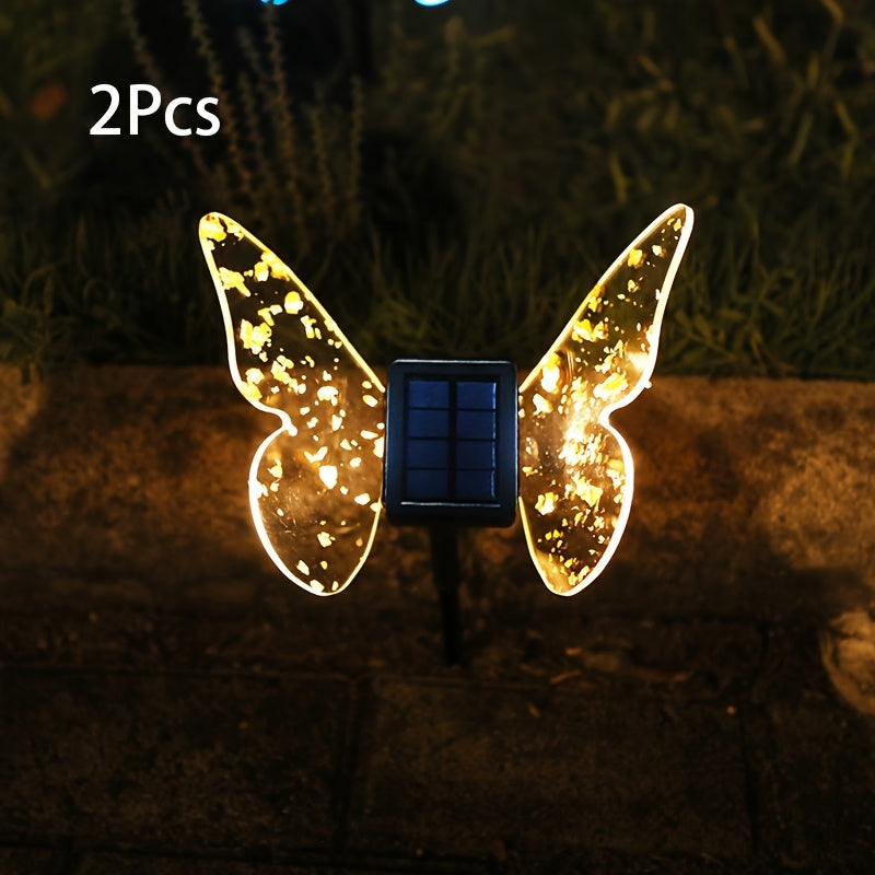 Solar Butterfly Light, Acrylic Wings with Gold Foil Decoration, Dual-Purpose Ground/Wall Light, Suitable for Courtyard, Villa, Garden and Path Ambient Lighting