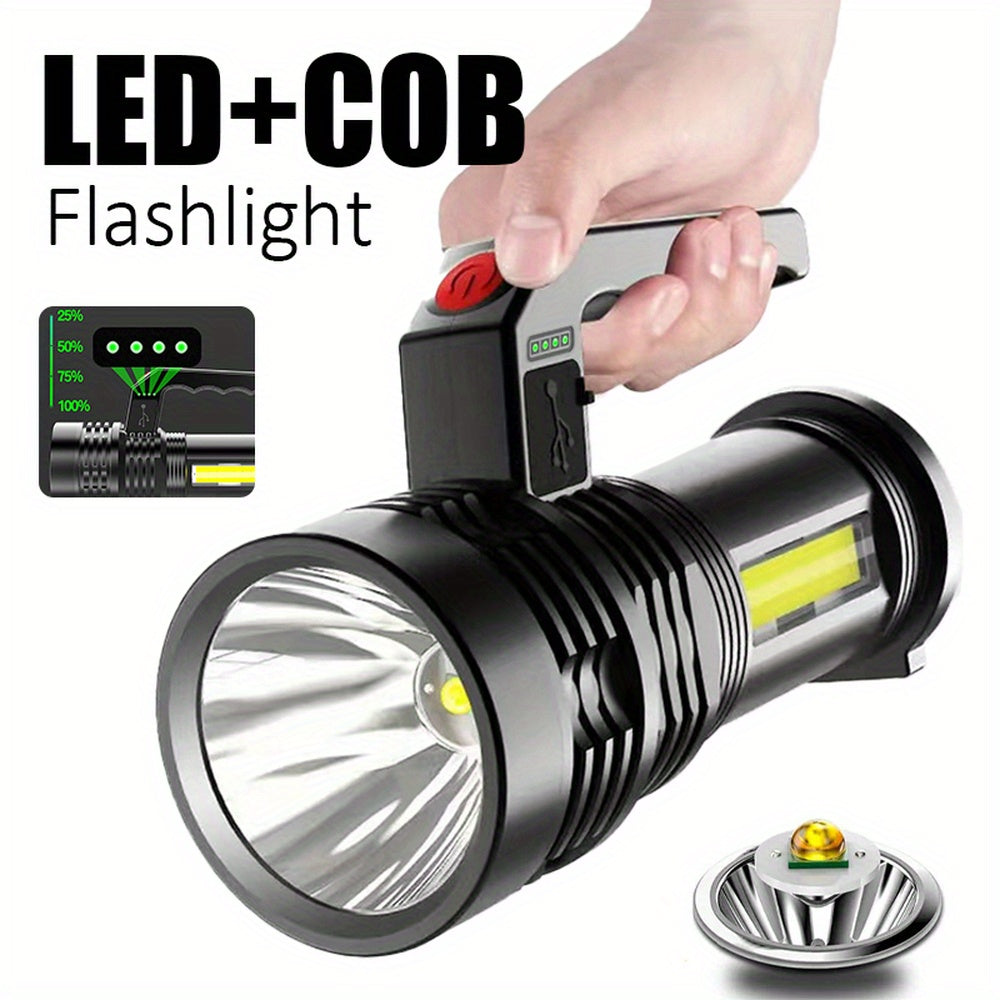 1Pc High-Intensity LED Flashlight, COB Side Floodlight, USB Rechargeable, 4 Lighting Modes, Compact Searchlight with Battery Indicator, Ideal for Work Home Safety Labor Emergency Lighting