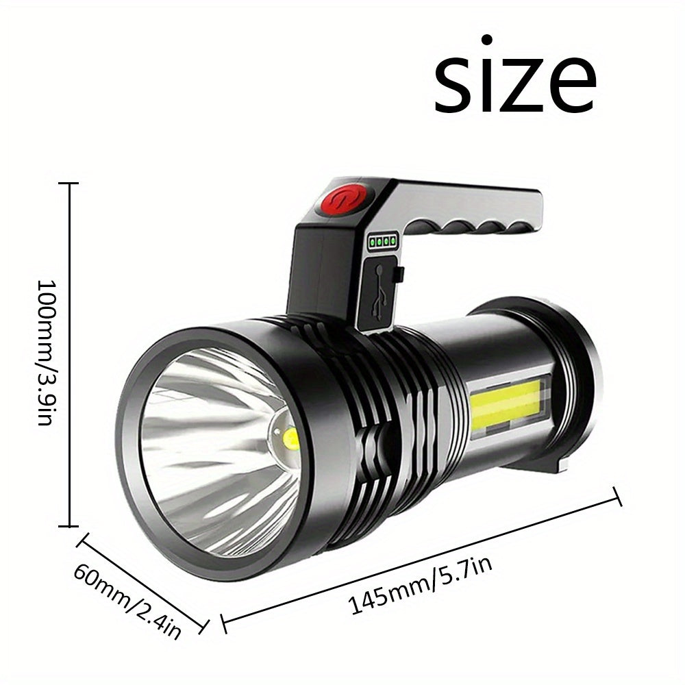 1Pc High-Intensity LED Flashlight, COB Side Floodlight, USB Rechargeable, 4 Lighting Modes, Compact Searchlight with Battery Indicator, Ideal for Work Home Safety Labor Emergency Lighting