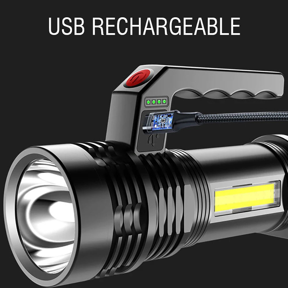 1Pc High-Intensity LED Flashlight, COB Side Floodlight, USB Rechargeable, 4 Lighting Modes, Compact Searchlight with Battery Indicator, Ideal for Work Home Safety Labor Emergency Lighting
